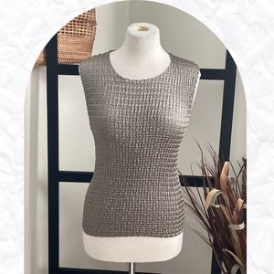 Y2K Women’s Green/Sage Scrunched Sleeveless Round Neck Blouse Top Size 8/Medium